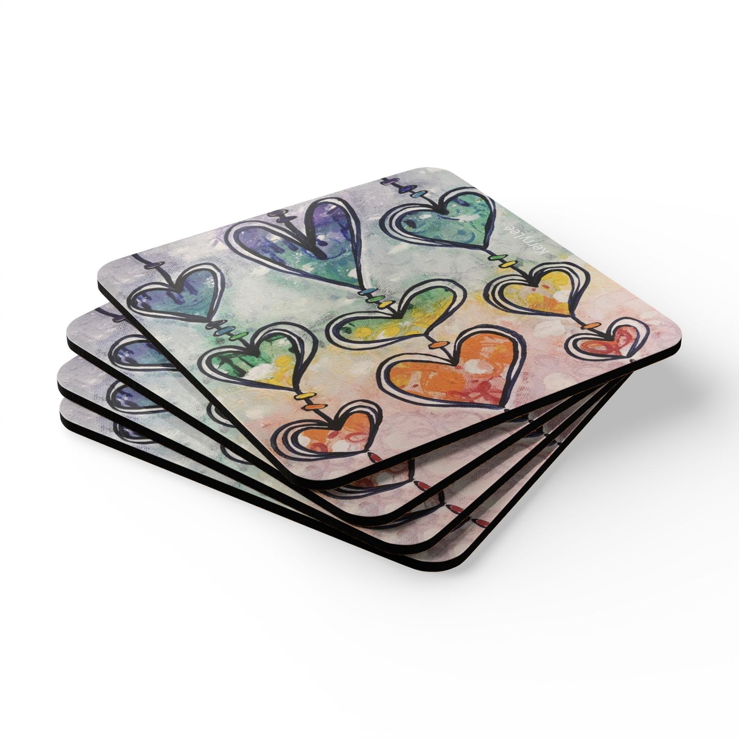 Rainbow Hearts - Corkwood Coaster Set