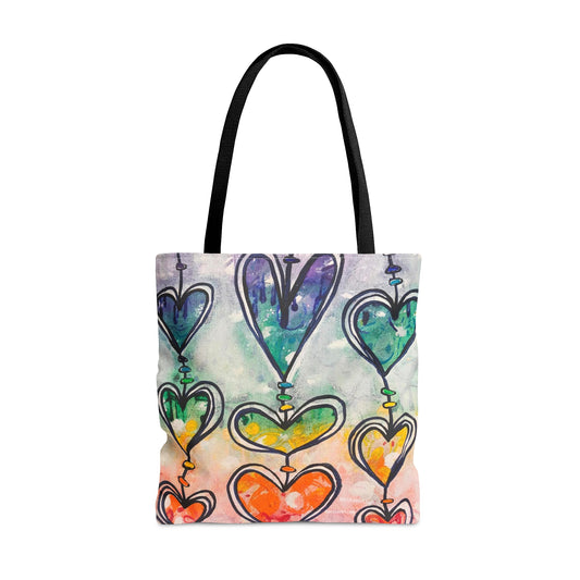 "Rainbow Hearts" Printed Tote Bag