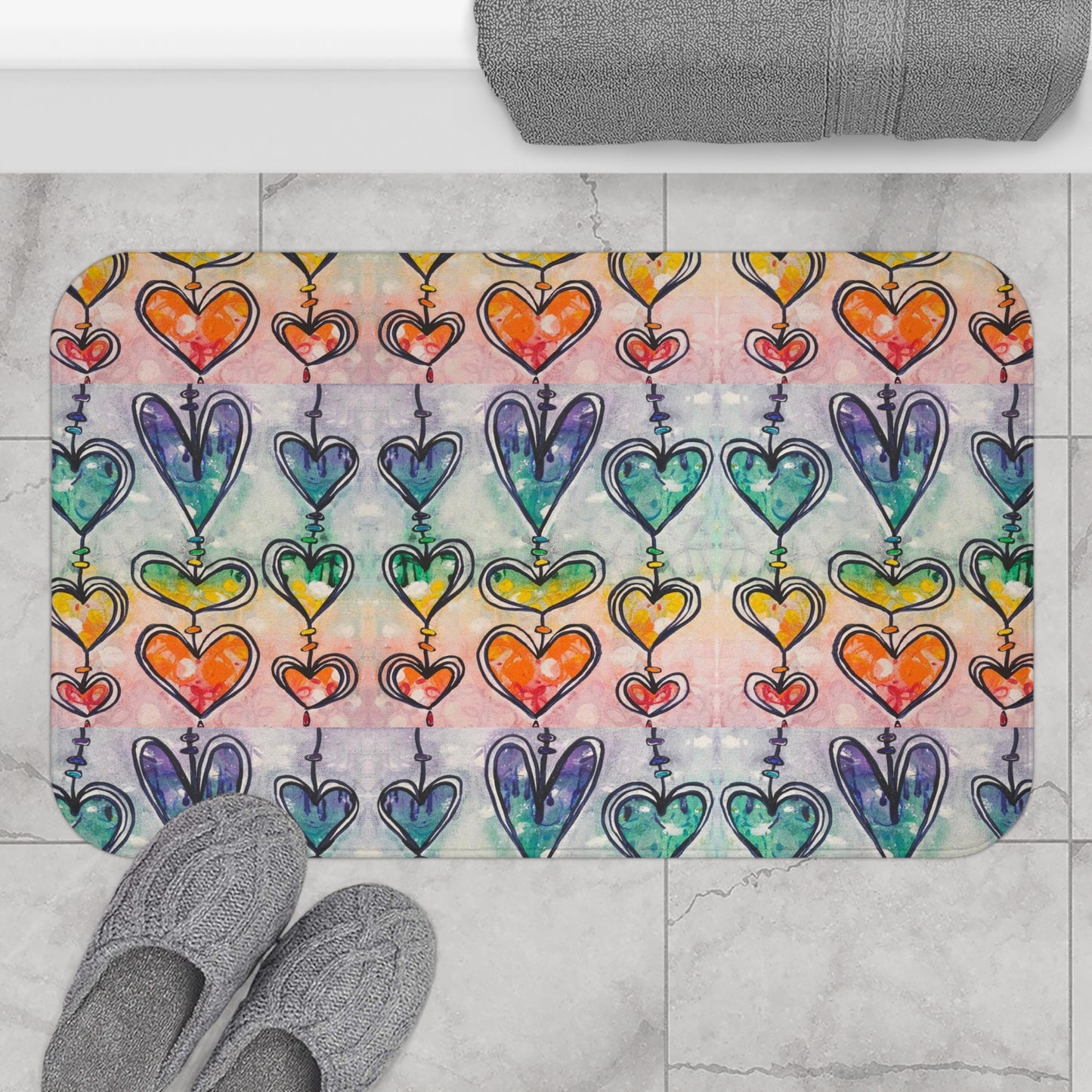 Bath Mat: Rainbow Whimsy Hearts