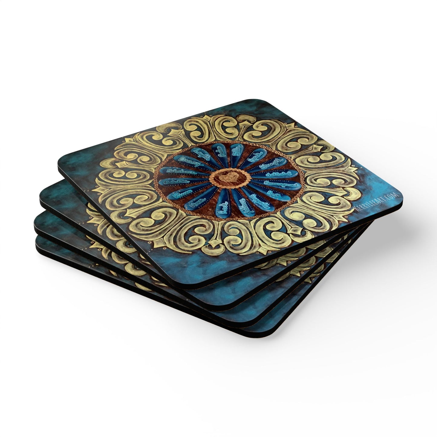"I Love You Because Mandala" - Corkwood Coaster Set