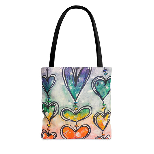 "Rainbow Hearts" Printed Tote Bag