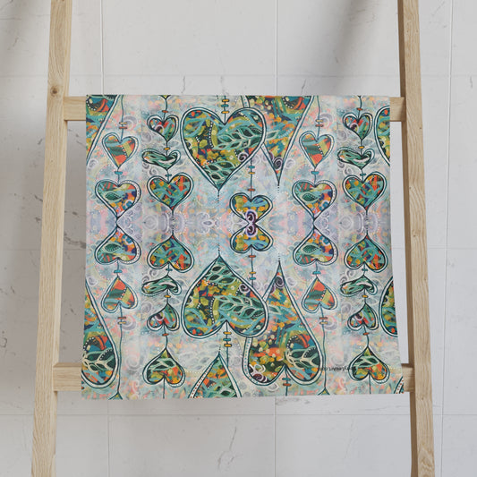 "Botanical Whimsy Heart" Hand Towel / Kitchen Towel