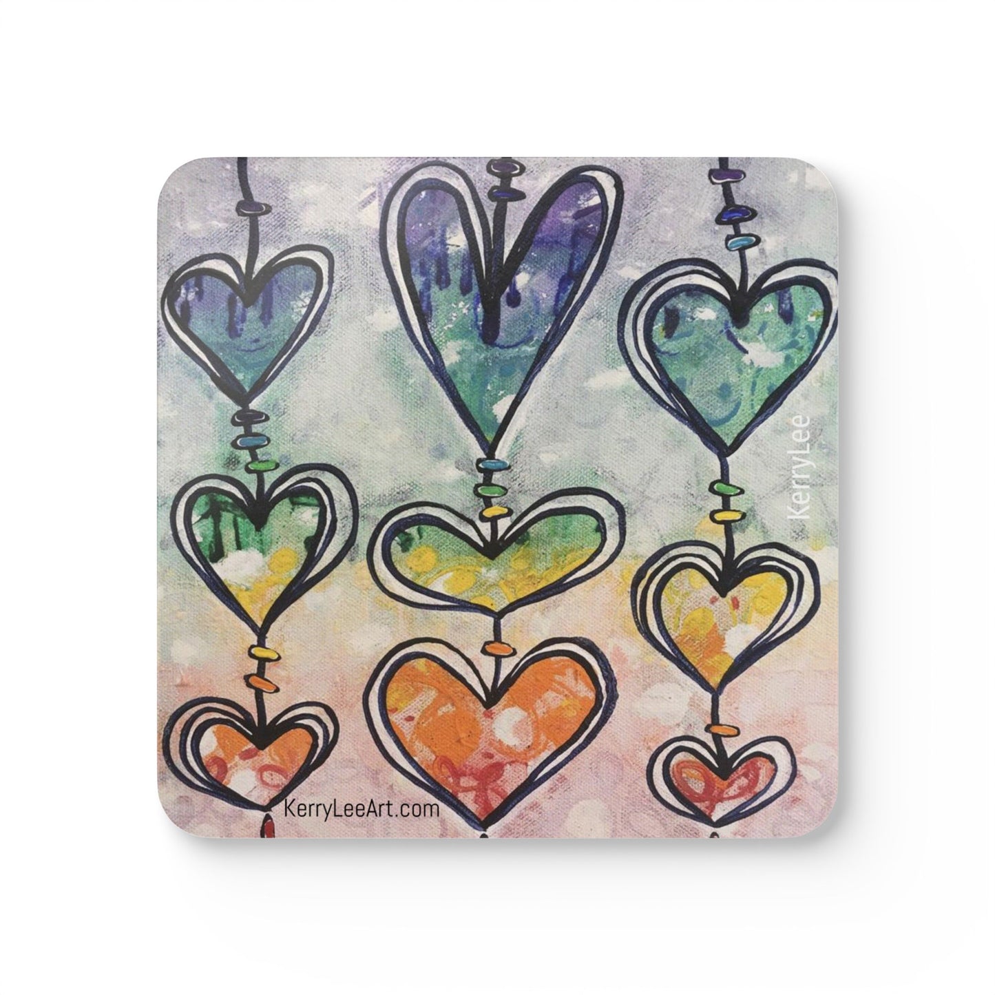 Rainbow Hearts - Corkwood Coaster Set