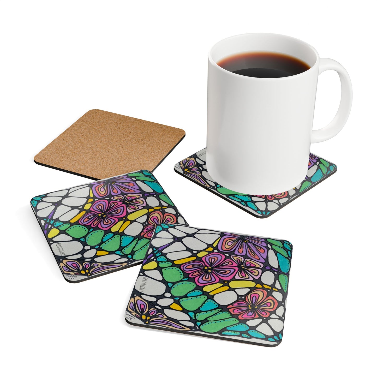 Zen Flowers ~ Groovy, Corkwood Coaster Set