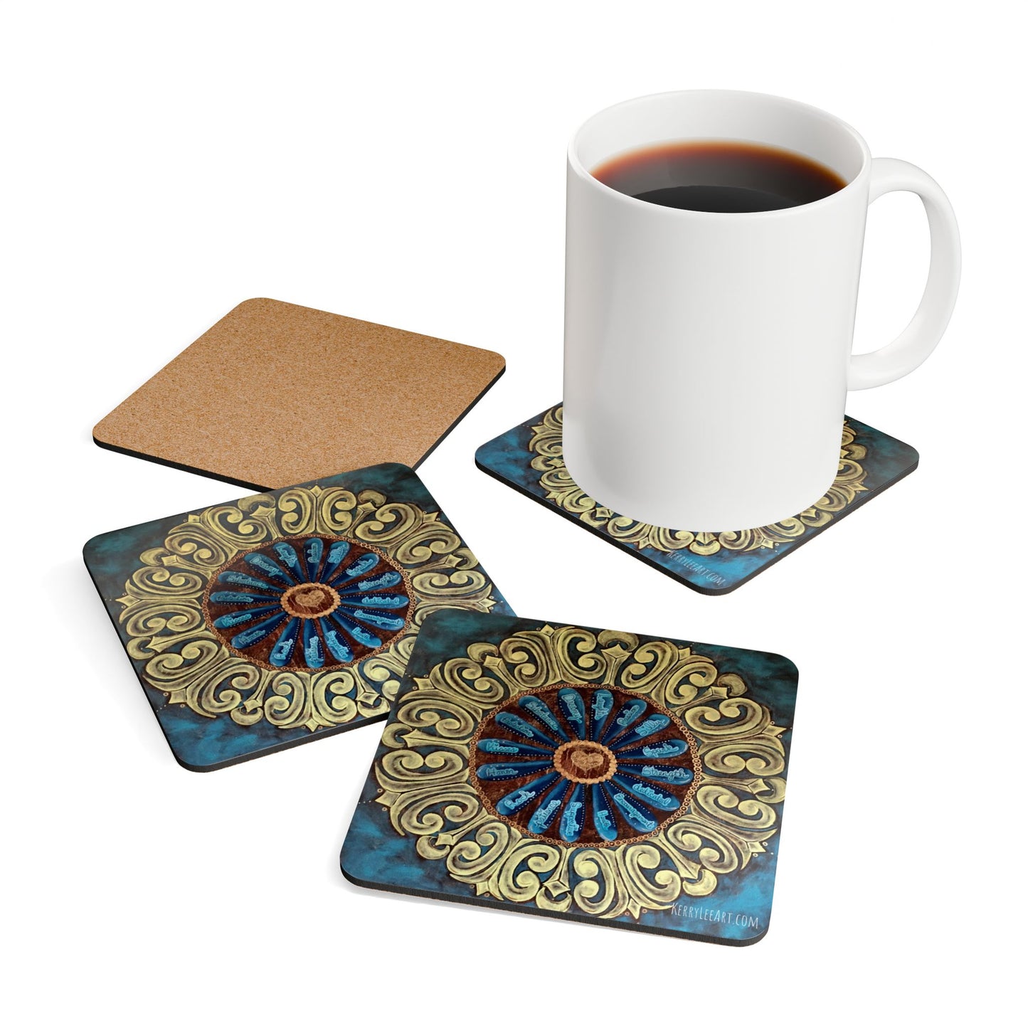 "I Love You Because Mandala" - Corkwood Coaster Set
