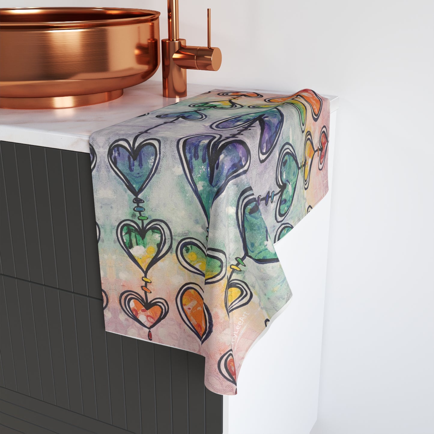 Rainbow Heart Kitchen / Bath Hand Towel