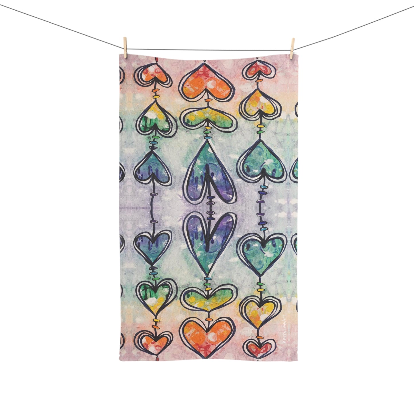 Rainbow Heart Kitchen / Bath Hand Towel
