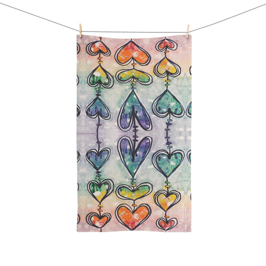 Rainbow Heart Kitchen / Bath Hand Towel