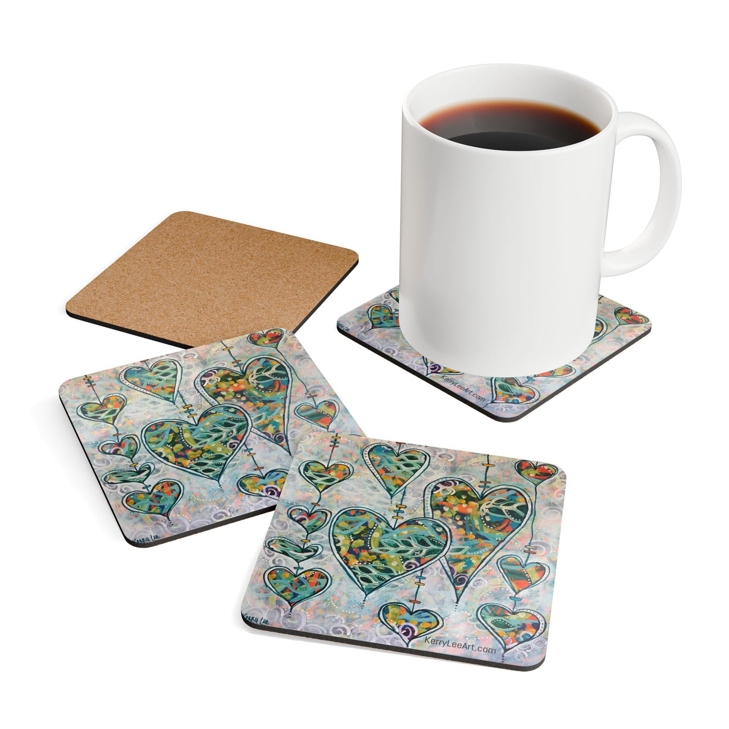 Botanical Hearts - Corkwood Coaster Set