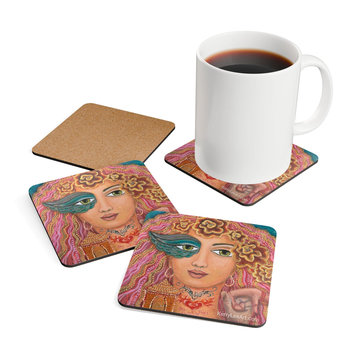 "She Tunes Into Abundance" - Corkwood Coaster Set