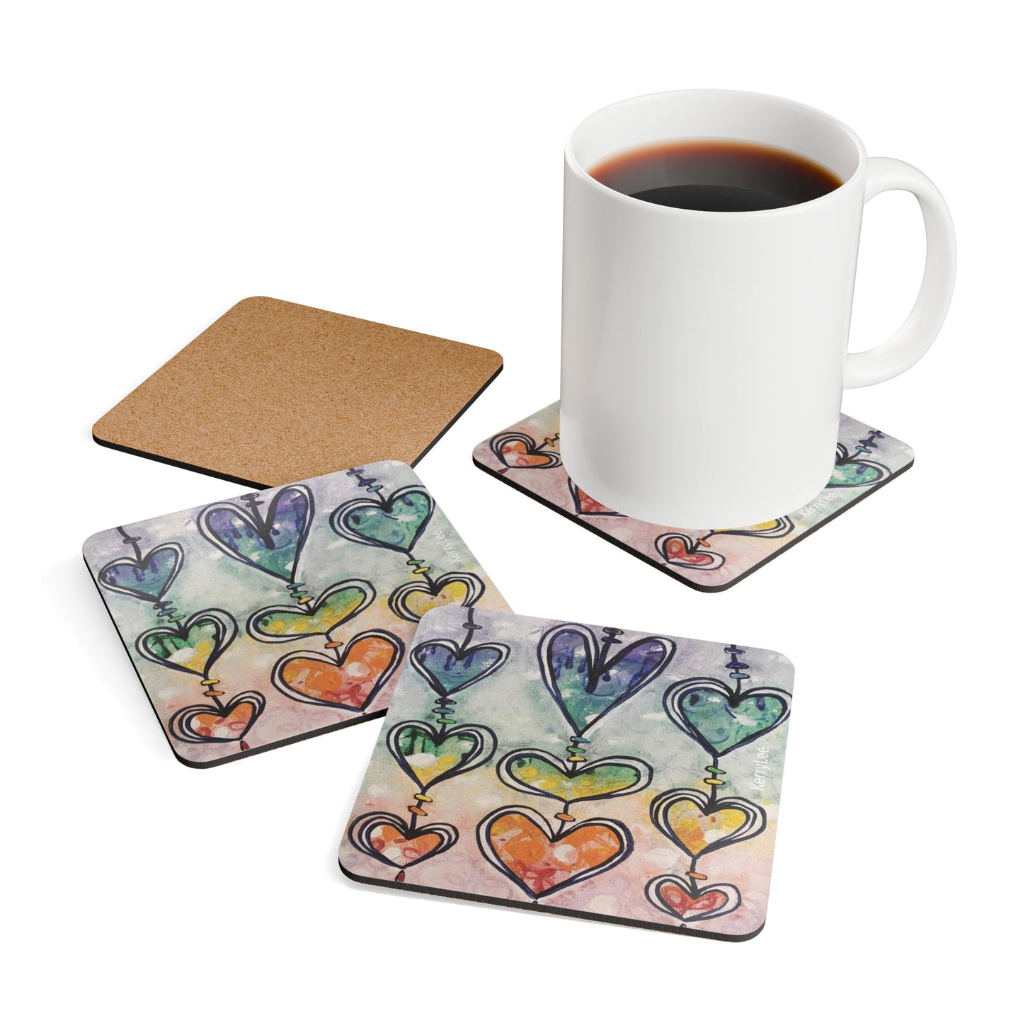 Rainbow Hearts - Corkwood Coaster Set