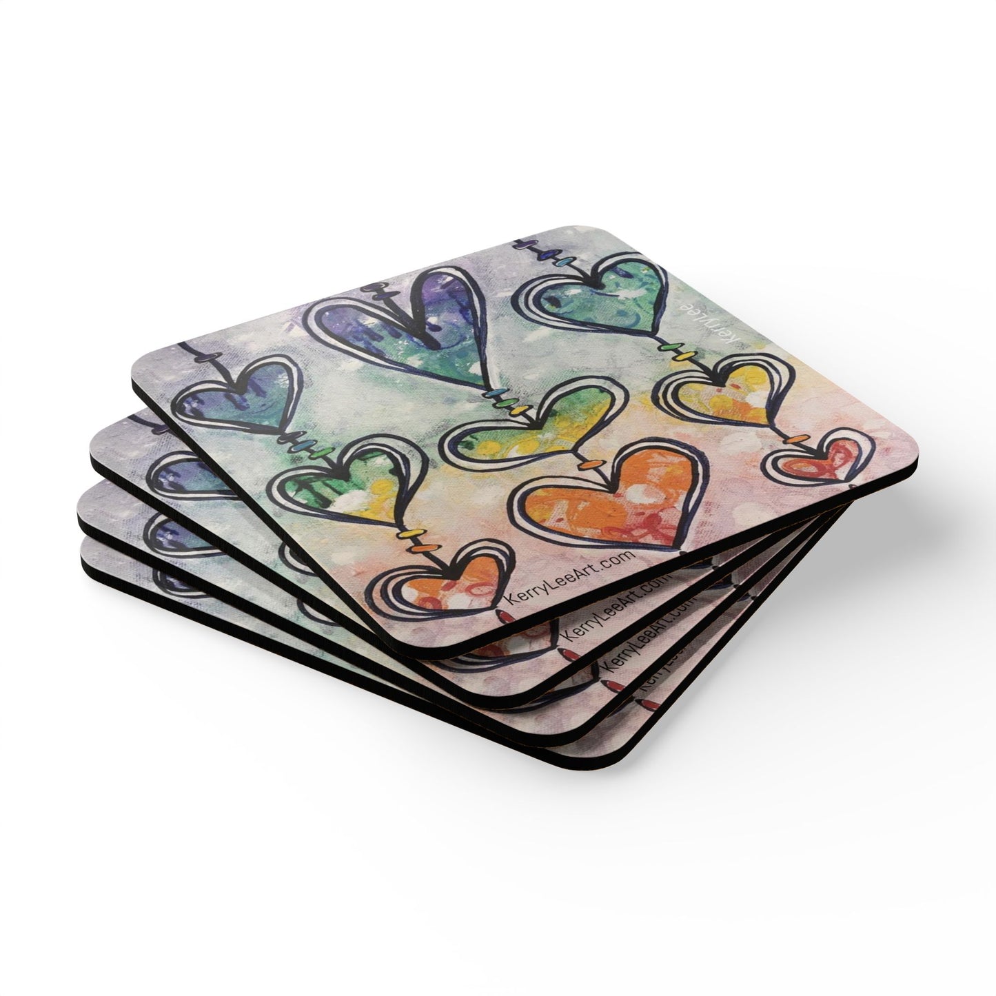 Rainbow Hearts - Corkwood Coaster Set