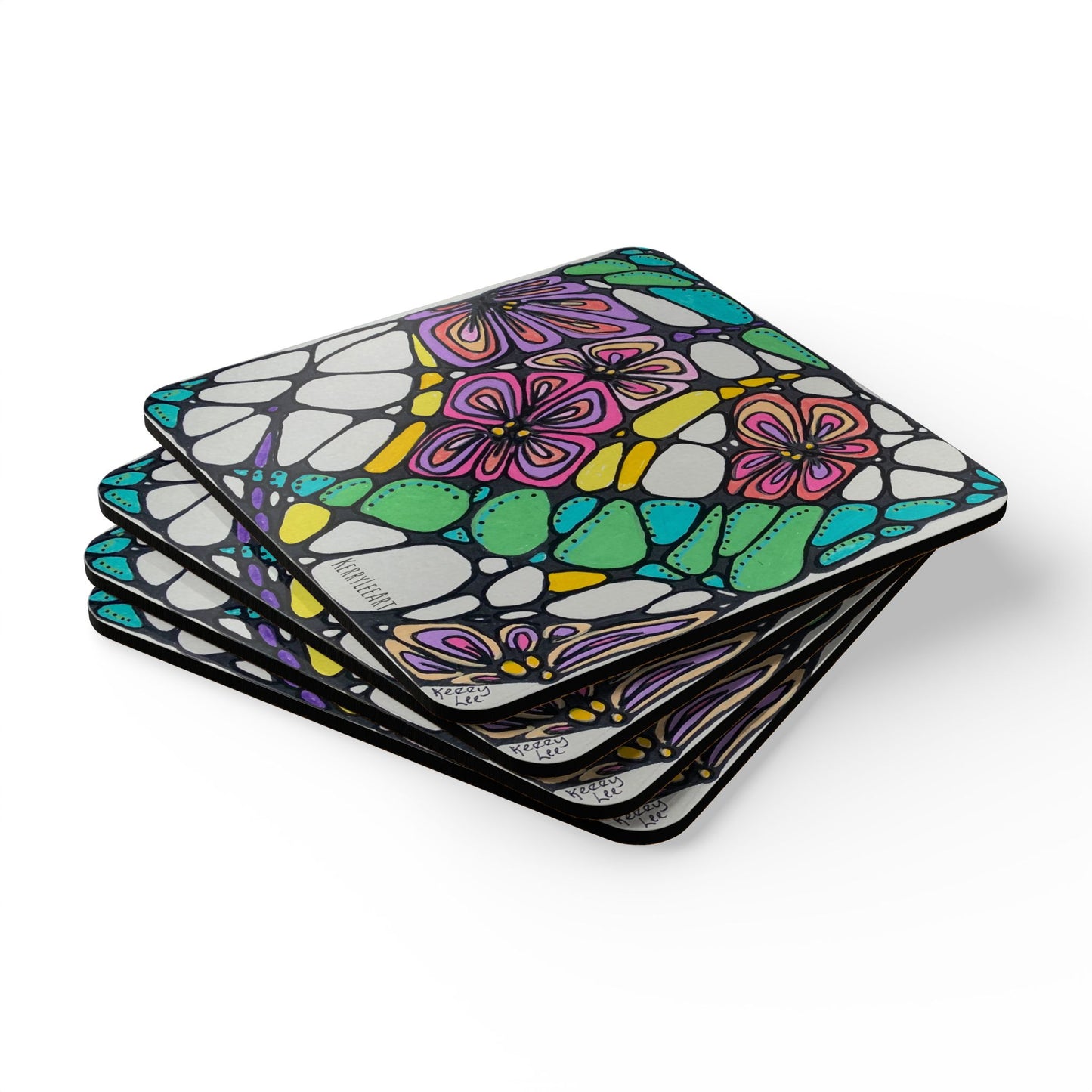 Zen Flowers ~ Groovy, Corkwood Coaster Set