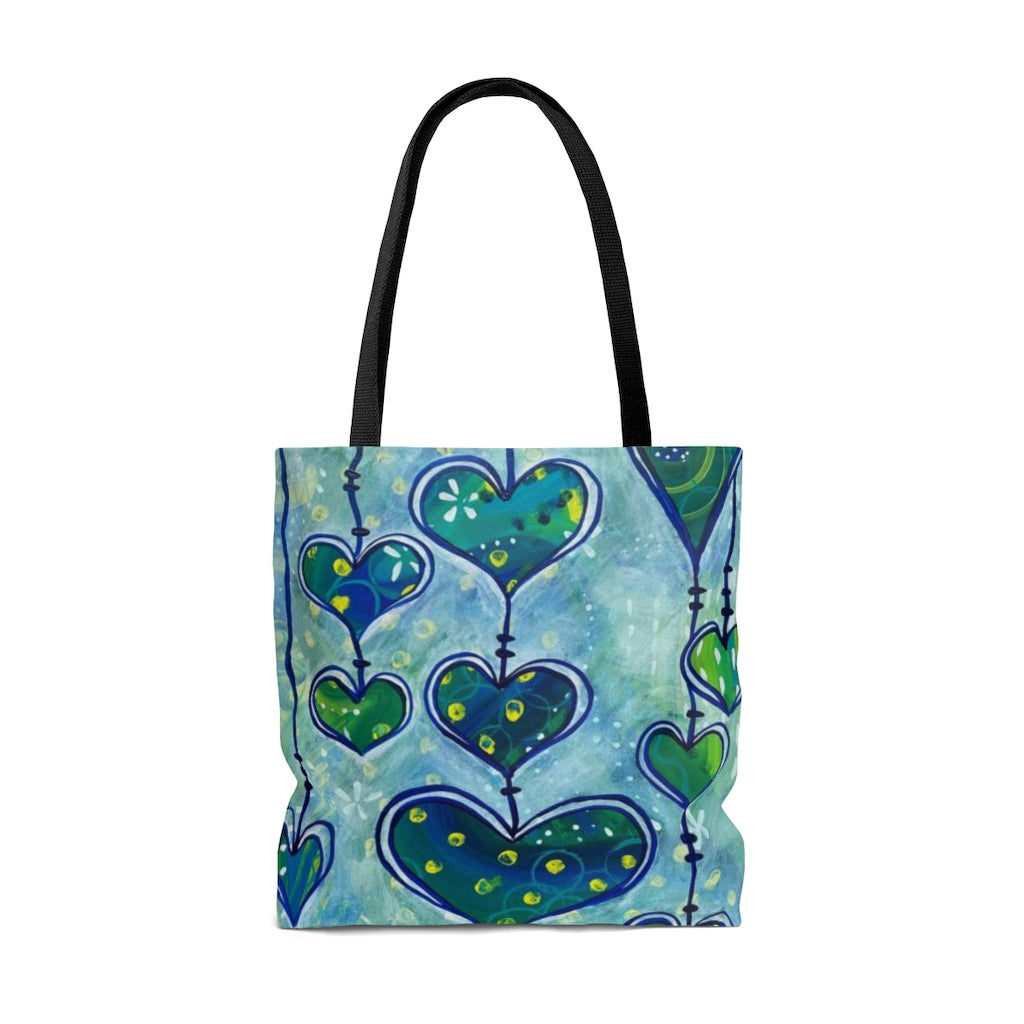 "Whimsy Hearts in Blue" Printed Tote Bag