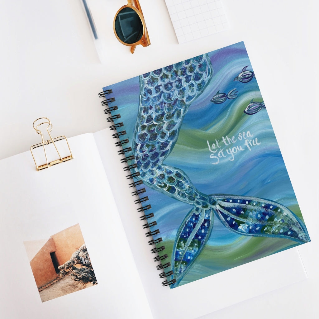 Mermaid "Let the sea set you free" - Spiral Notebook - Ruled Line