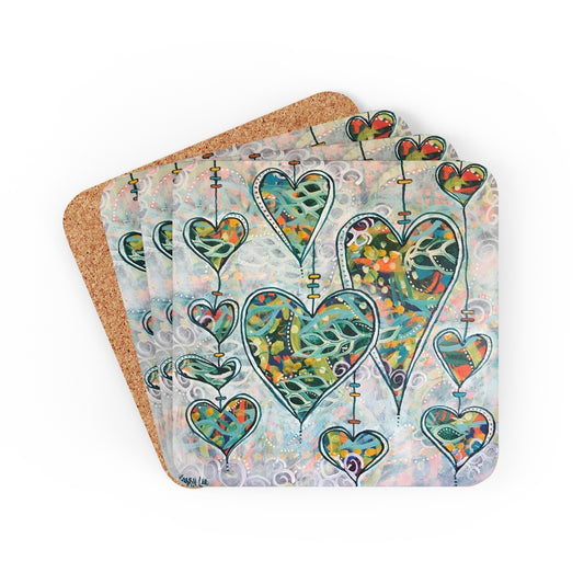 Botanical Hearts - Corkwood Coaster Set