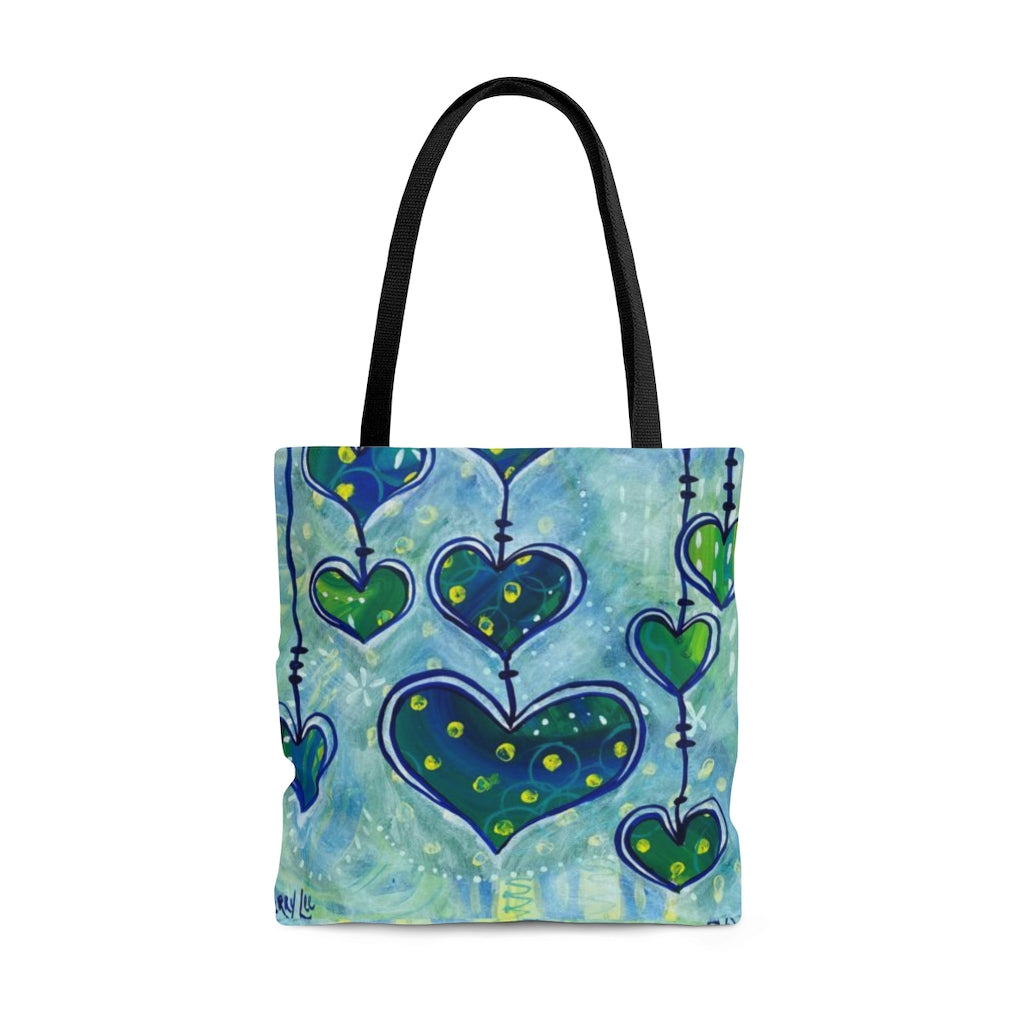 "Whimsy Hearts in Blue" Printed Tote Bag