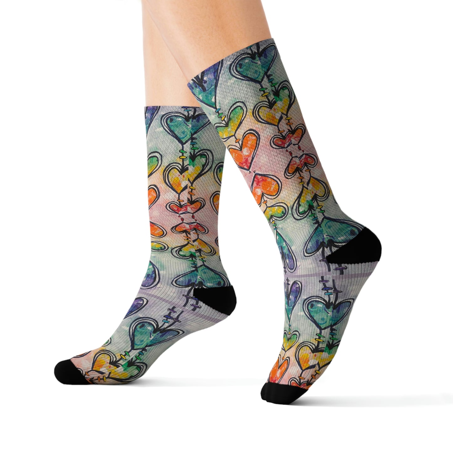 Rainbow Hearts Sublimation Socks