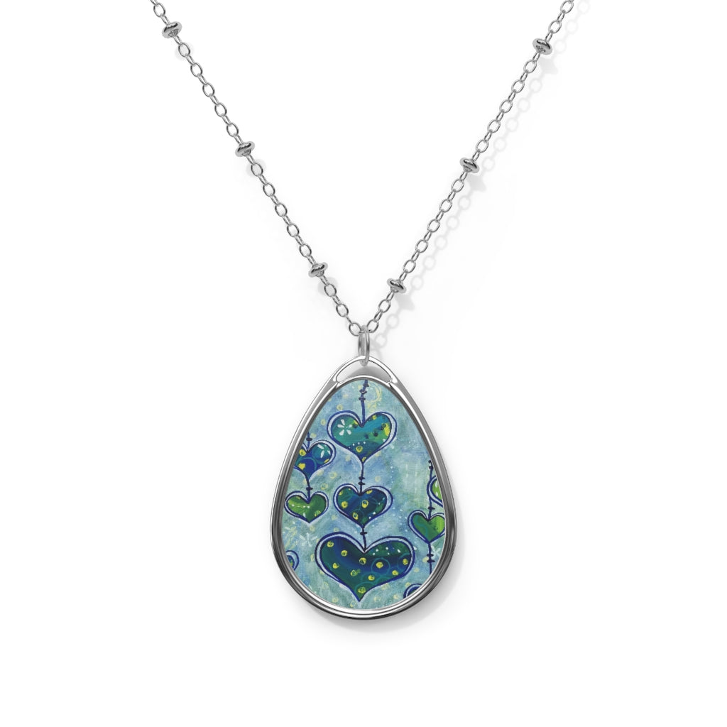 "Whimsy Hearts In Blue" Teardrop Pendant Necklace